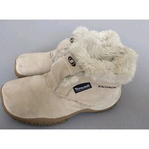 Salomon Suede Winter Ankle Boots Insulation Fur Lined Beige Women’s 6.5. Warm